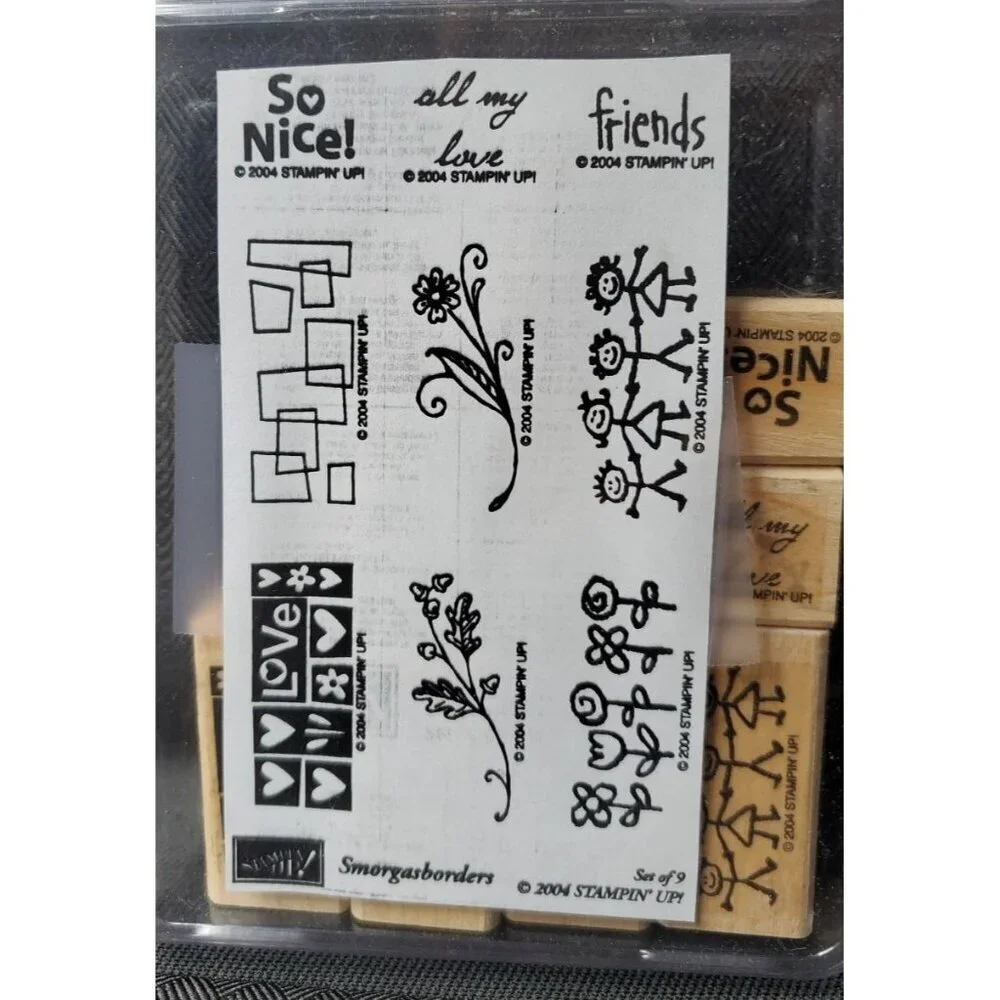Vintage Stamps Stampin Up 2004 Smorgasbord 9 Stamp Set in Plastic Case